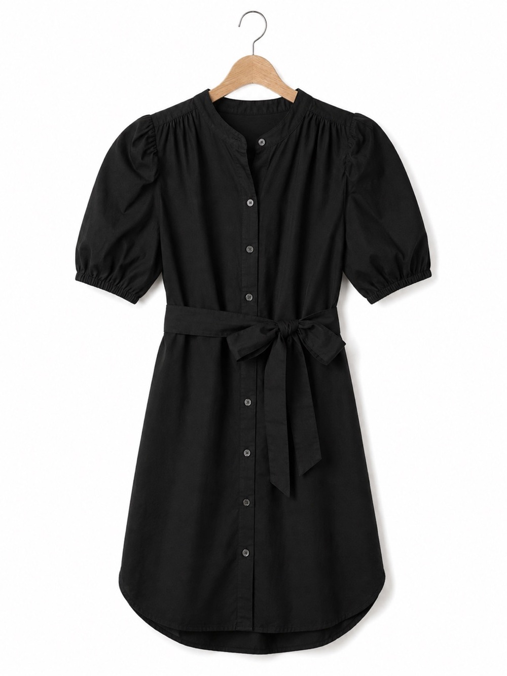 NWT Gap Linen Blend Shirt Dress S chic  Black Button Front Tie Waist Puff Sleeve